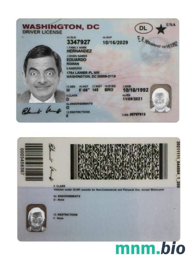 Szablon prawa jazdy USA Washington DC w formacie PSD, ze wszystkimi czcionkami